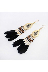 Fashion Oval Beads Feather Tassel Earrings Earrings Temperament Camera Photo Accessories