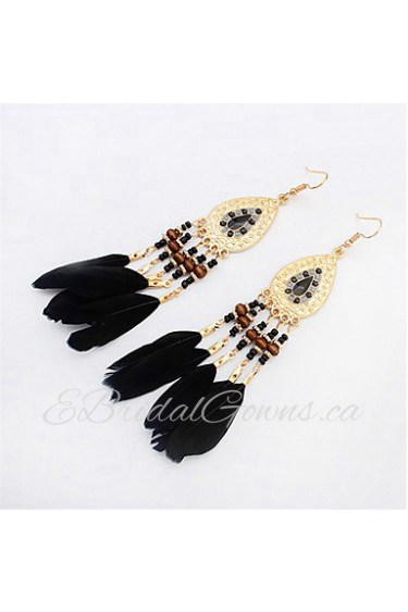 Fashion Oval Beads Feather Tassel Earrings Earrings Temperament Camera Photo Accessories