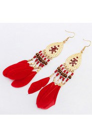 Fashion Oval Beads Feather Tassel Earrings Earrings Temperament Camera Photo Accessories