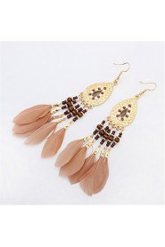 Fashion Oval Beads Feather Tassel Earrings Earrings Temperament Camera Photo Accessories