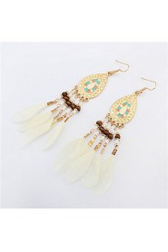 Fashion Oval Beads Feather Tassel Earrings Earrings Temperament Camera Photo Accessories