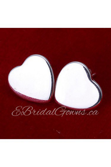 Sweet Heart Shape Silver Plated Earring Studs(Silver)(1Pair)