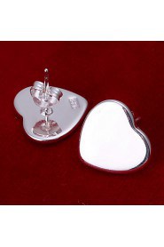 Sweet Heart Shape Silver Plated Earring Studs(Silver)(1Pair)