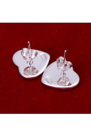 Sweet Heart Shape Silver Plated Earring Studs(Silver)(1Pair)