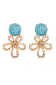 Fashion Simple Small Round Turquoise Flash Diamond Flower Earrings