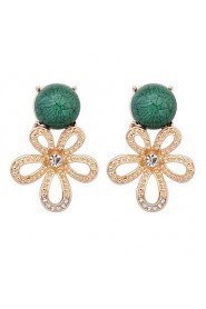 Fashion Simple Small Round Turquoise Flash Diamond Flower Earrings