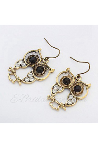 Exquisite Engraving Owl Diamond Earrings Pierced Earrings