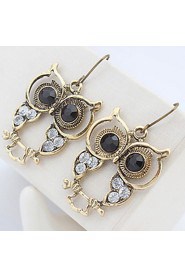 Exquisite Engraving Owl Diamond Earrings Pierced Earrings