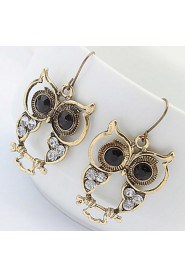 Exquisite Engraving Owl Diamond Earrings Pierced Earrings