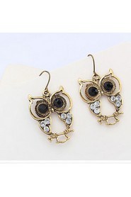 Exquisite Engraving Owl Diamond Earrings Pierced Earrings