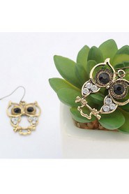 Exquisite Engraving Owl Diamond Earrings Pierced Earrings