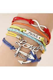 European Style Retro Fashion 8 Infinite Love Anchor Multilayer Woven Bracelet