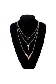 Simple V-Shaped Surface Plus Three Cross Necklace