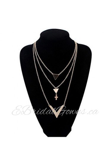 Simple V-Shaped Surface Plus Three Cross Necklace