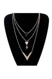 Simple V-Shaped Surface Plus Three Cross Necklace