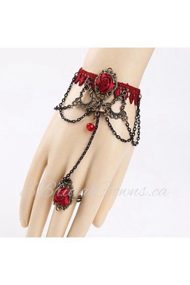 Retro Red Bride Lace Bracelet Band Ring