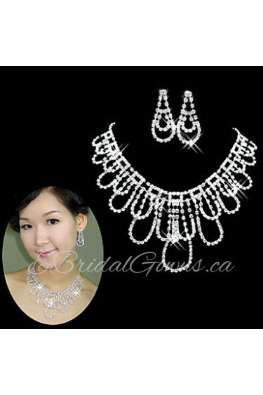 Wedding Bridal Bridesmaid Crystal Necklace Earrings Jewelry Set