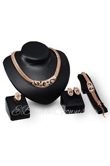 Women's Alloy Golden Crystal Neclace & Earrings Jewelry Set for Wedding Party