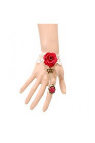 Vintage Red Roses Bowknot Bracelet With Ring