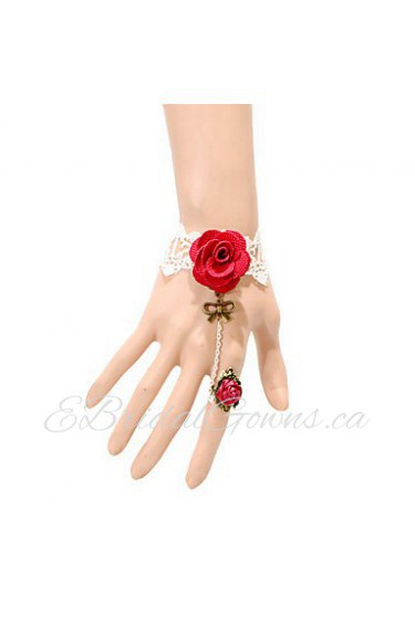 Vintage Red Roses Bowknot Bracelet With Ring