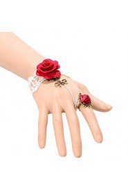 Vintage Red Roses Bowknot Bracelet With Ring