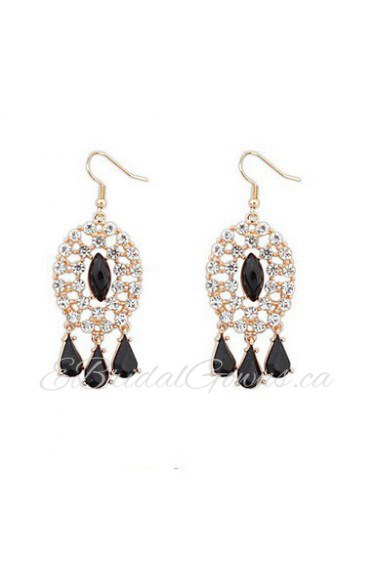 Popular Oval Hollow Flash Diamond Tassel Earrings