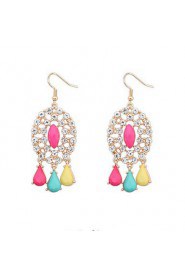 Popular Oval Hollow Flash Diamond Tassel Earrings