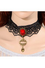 Vintage Heart Red Gem Necklace