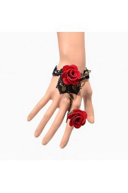 Vintage Double Red Rose Bracelet With Ring