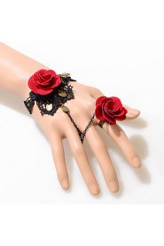 Vintage Double Red Rose Bracelet With Ring