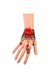 Vintage Red Flower Bead Bracelet With Ring