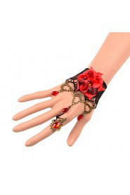 Vintage Red Flower Bead Bracelet With Ring