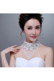 Korean Style Exquisite Lace Flowers Rhinestones/Titanium Wedding/Party Necklace