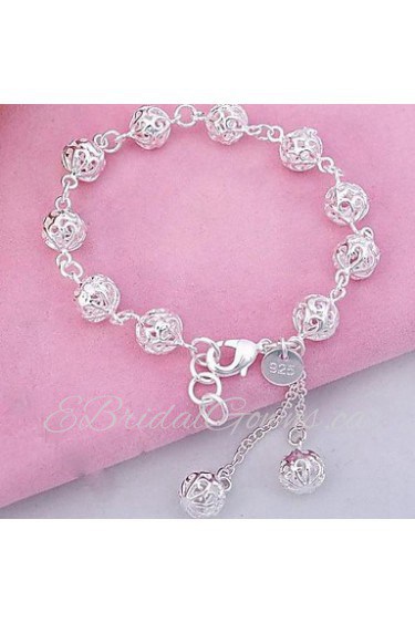 Unisex Silver Chain Hollow Ball Bracelet