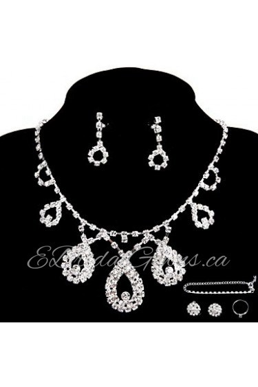 Wedding/Party Jewelry Sets Pendant Necklace Ring Bracelet Drop Earrings Stud Sets with 2 Pairs of Rhinestone Earrings