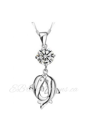 Double Dolphin Lovers Necklace With Cubic Zirconia