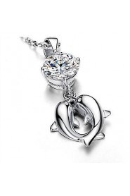 Double Dolphin Lovers Necklace With Cubic Zirconia