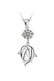 Double Dolphin Lovers Necklace With Cubic Zirconia