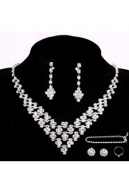 Wedding Party Crystal Pendant Necklace Jewelry Sets Ring Gift with 2 Pairs of Rhinestone Earrings for Wedding Dress