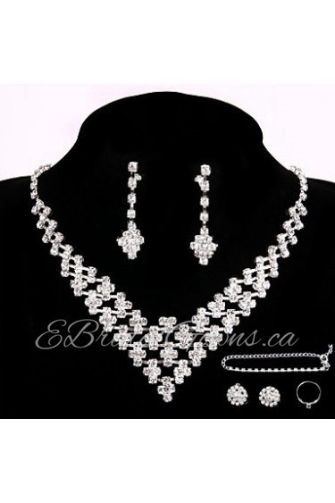 Wedding Party Crystal Pendant Necklace Jewelry Sets Ring Gift with 2 Pairs of Rhinestone Earrings for Wedding Dress