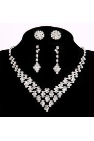 Wedding Party Crystal Pendant Necklace Jewelry Sets Ring Gift with 2 Pairs of Rhinestone Earrings for Wedding Dress