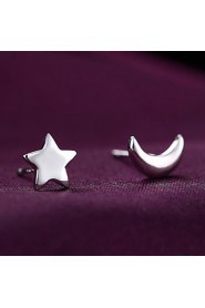 S925 Fine Silver Moon & Star Stud Earrings