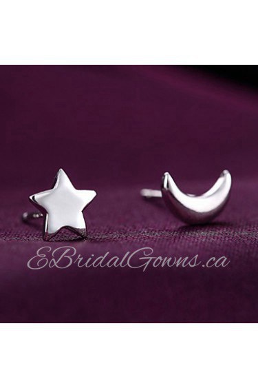 S925 Fine Silver Moon & Star Stud Earrings