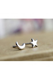 S925 Fine Silver Moon & Star Stud Earrings