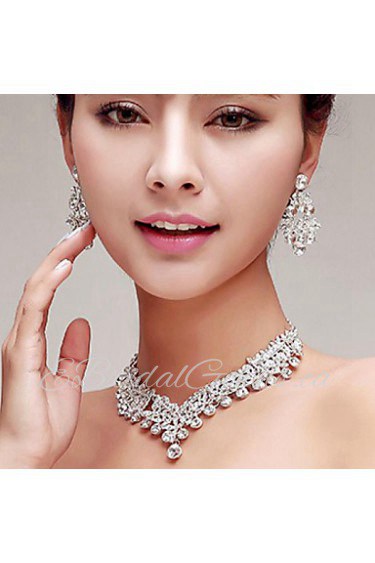 Elegant Rhinestones/Titanium Wedding/Party Necklace with Earings