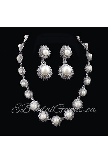 Elegant Design Alloy With Rhinestone And Pearls Wedding/Special Occaision / Party Jewelry Set.