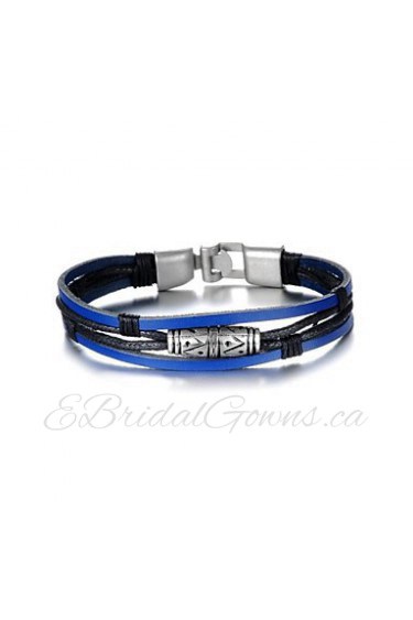 Fashion Men's Black and Blue Alloy Leather Bracelet(1 Pc)