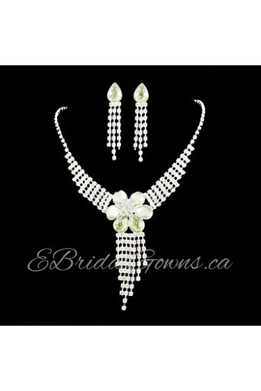 Wedding Bridal Bridesmaid Crystal Necklace Earrings Jewelry Set