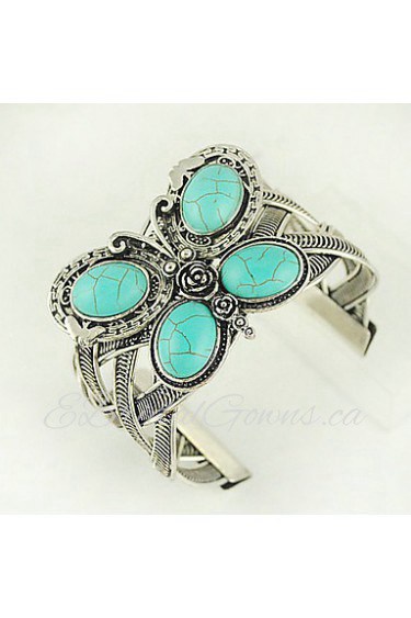 Turquoise And Silver Alloy Butterfly Cuff Bracelet