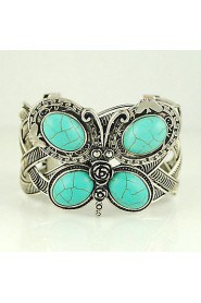 Turquoise And Silver Alloy Butterfly Cuff Bracelet